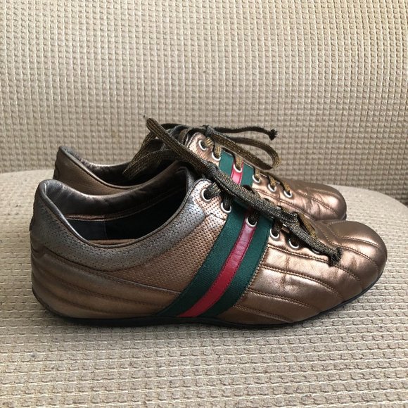Gucci Men's Bronze Color Trim Sneakers.